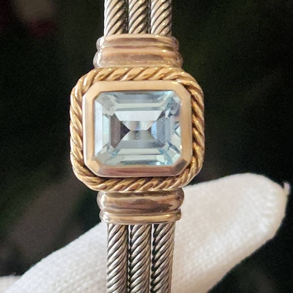 BLUE stone 3 row sterling and 18kt bracelet. - Picture 3 of 7